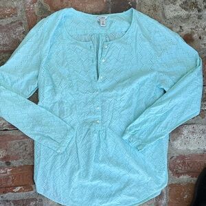 L.L. Bean Women's Sky Blue Eyelet Blouse cotton S-M